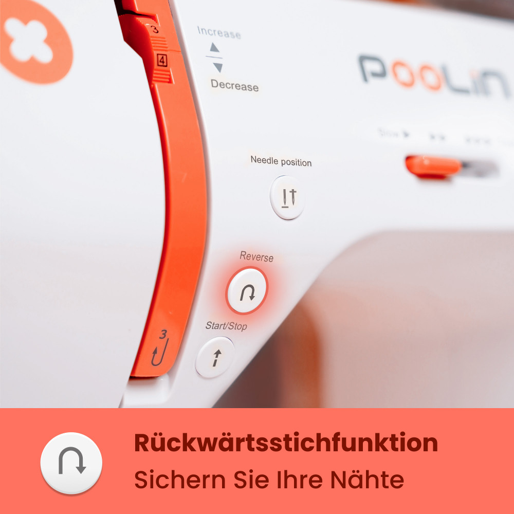 PooLin EOC02 – Digitale Nähmaschine | 200 Stiche, LCD & 7 Nähfüße